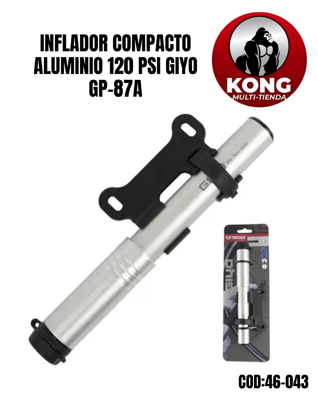 INFLADOR COMPAC AL.RUTA PRESTA 120 PSI GIYO GP-87A - Imagen principal