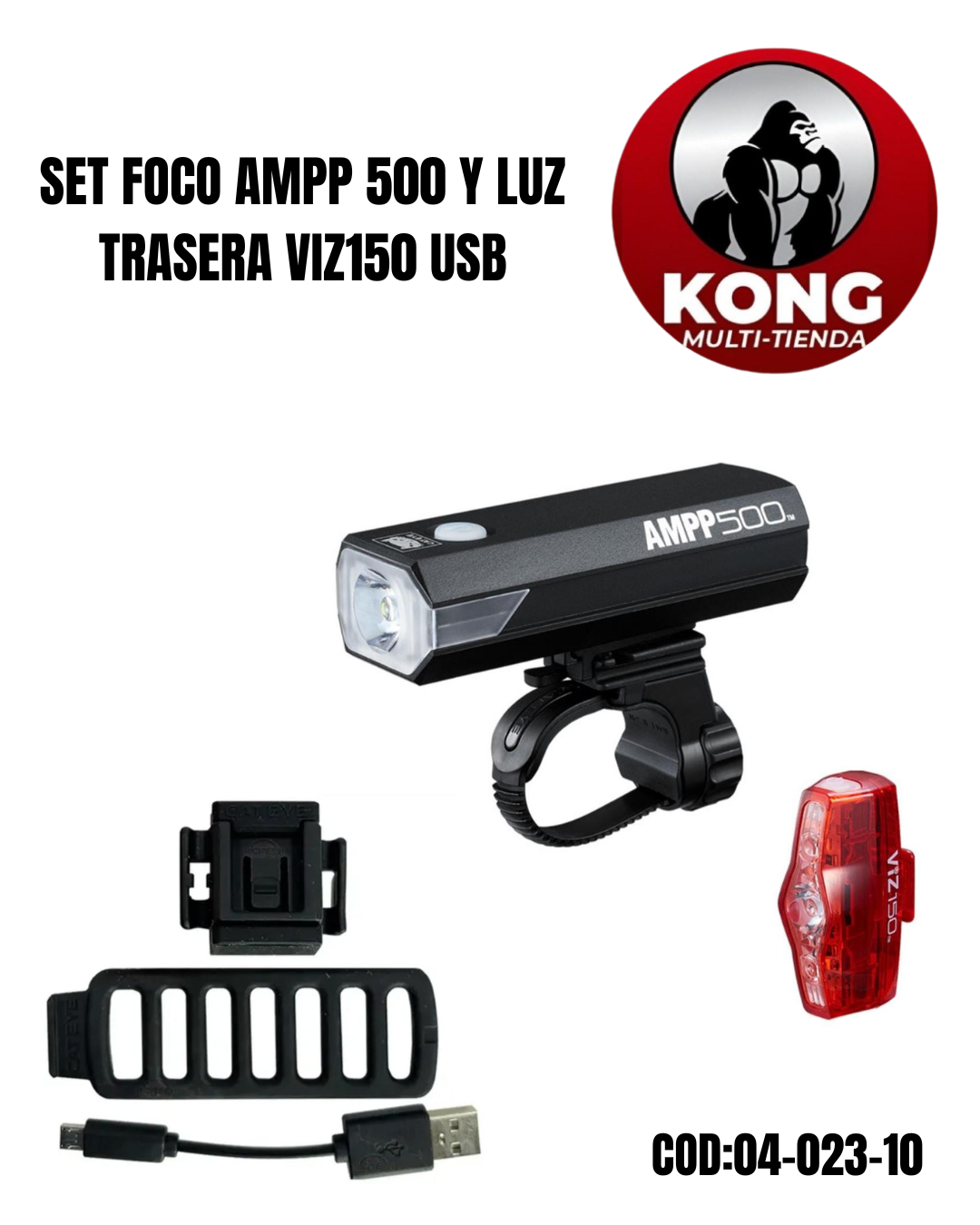 SET FOCO AMPP 500 Y LUZ TRASERA VIZ150 USB - Imagen principal